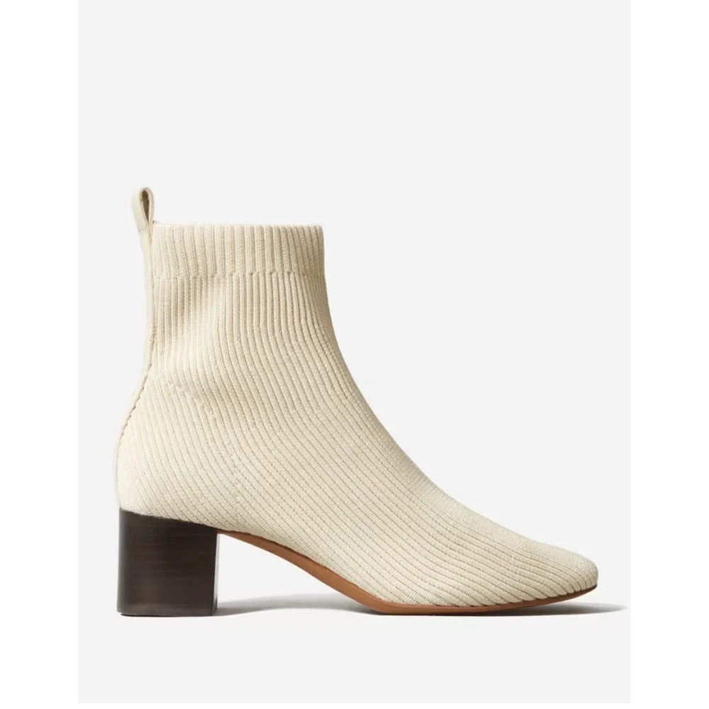 Everlane Glove Rib Knit Ankle Sock Boot 6.5 NWT Bone Block Heel White Academia